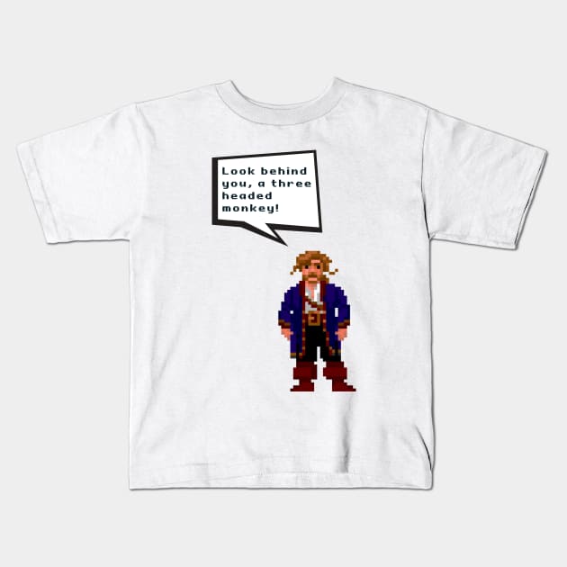 Guybrush Threepwood - Look Behind You, A Three Headed Monkey! Kids T-Shirt by LegitHooligan